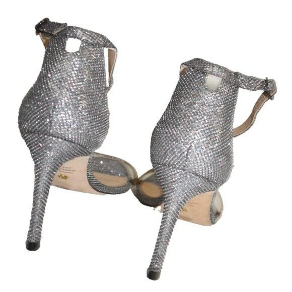 $500 STUART WEITZMAN nunaked 3.5" GLITTER GUNMETAL HEEL STRAP SANDAL 10.5 (TE10) - Picture 5 of 7